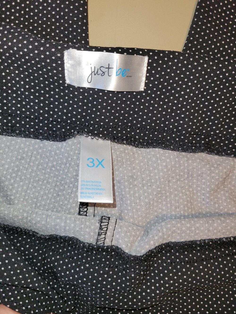 Just Be Black Pants with White Micro Polka Dot Print. Size 3X - Picture 4 of 6